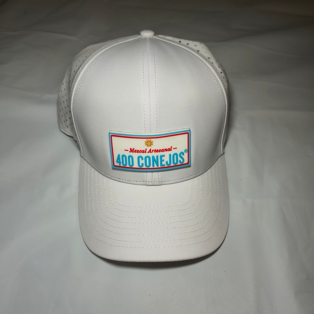 Ankor Mezcal Artesanal 400 Conejos White Perforated Snapback Hat Performance Cap